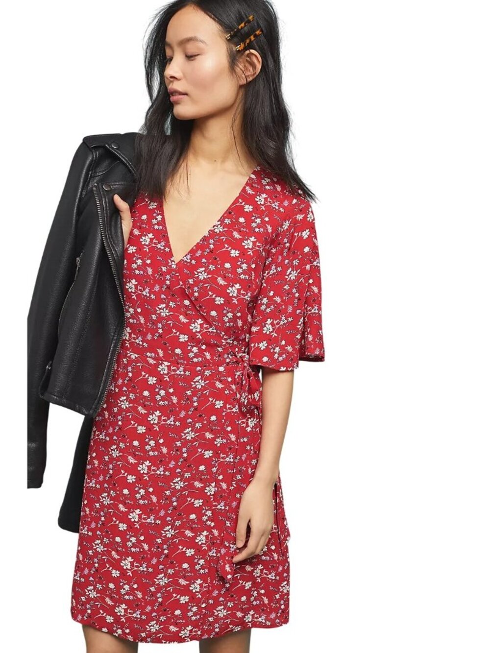 Sanctuary Floral Paradise Dress Small V-Neck Short Sleeve Red Multicolor Hippie